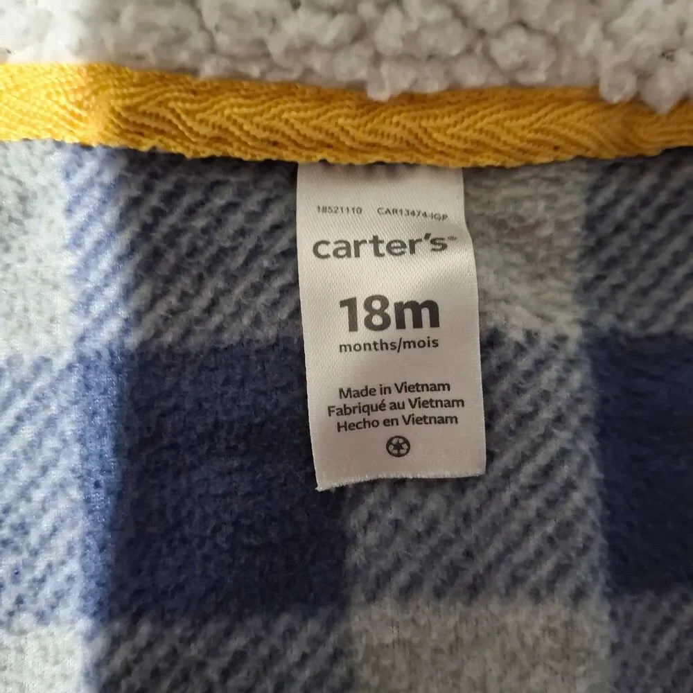 Carter's Boys 18 Months Blue Grey Plaid Hooded Jacket & Pants 2 Piece Outfit